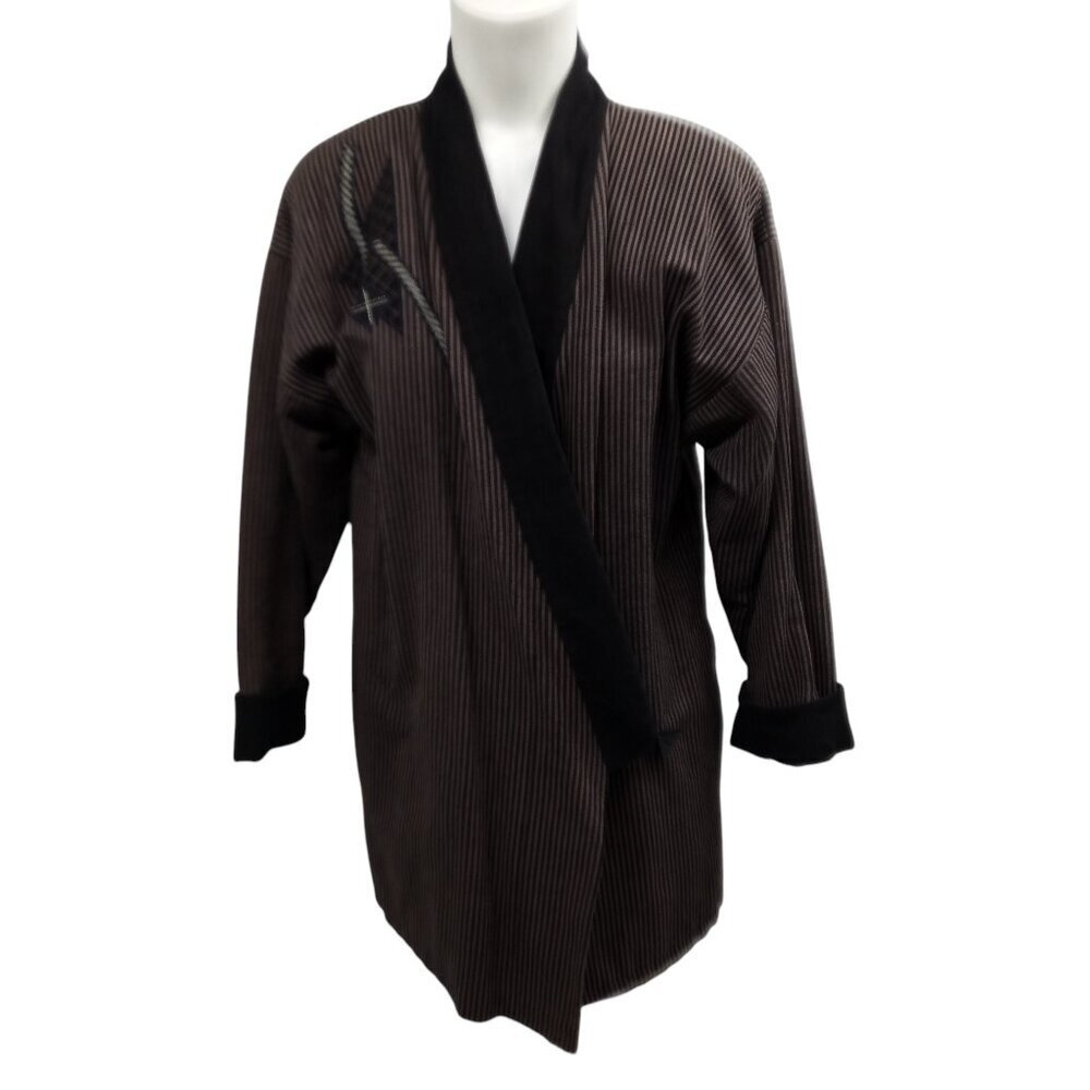 Beppa Asymmetrical Striped Embroidered Art to Wear Tunic Blazer Size S Black